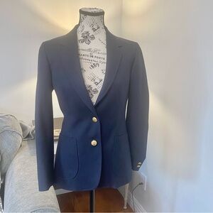 Vintage DAKS Womens Pure Virgin Wool Lined Fitted Navy Blazer with Gold Buttons